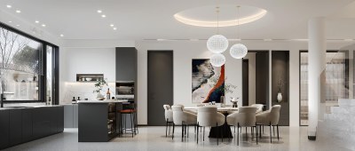 现代别墅餐厅3D模型下载
